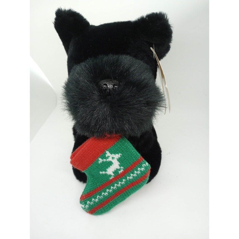 Chosun Plush Stuffed Animal Toy Black Scotty Dog Vtg 9" w/Xmas stocking, tag EUC